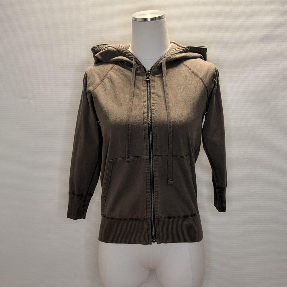 James Perse Hoodie Womens 1 Gray Cotton Full Zip Lightweight 3/4 Sleeve Jersey